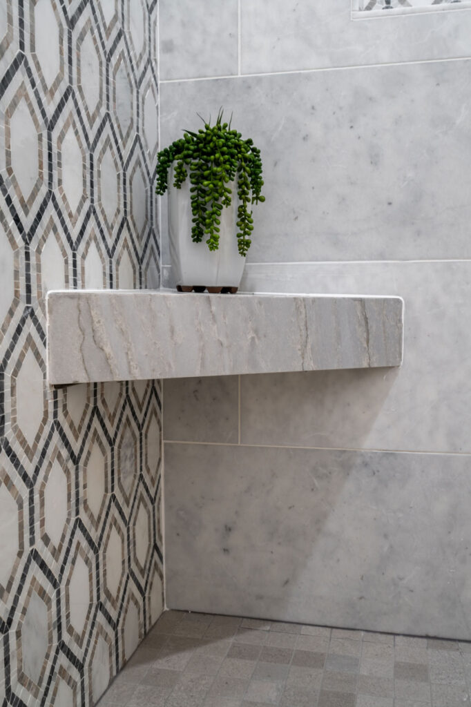 Shower seat in a custom home in San Diego built by Townsgate Construction
