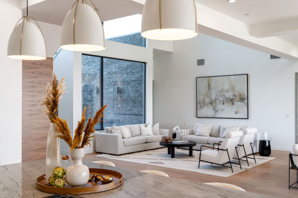 Large living room of a custom home in San Diego built by Townsgate Construction