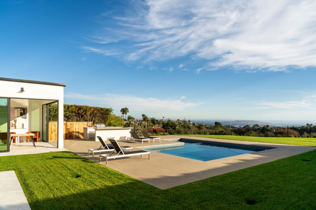 Backyard ADU with pool and view of San Diego Bay from a custom home in La Jolla built by Townsgate Construction