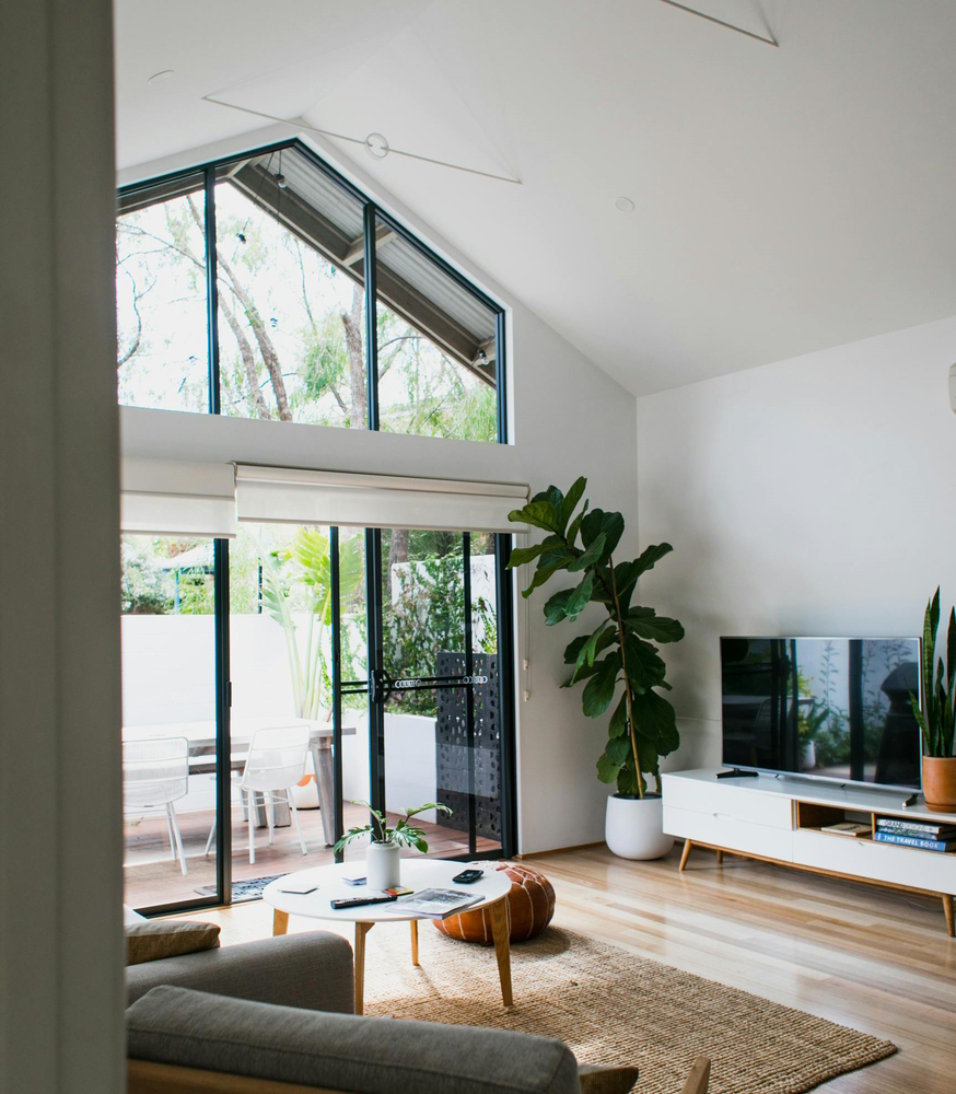 ADU living room with high ceiling