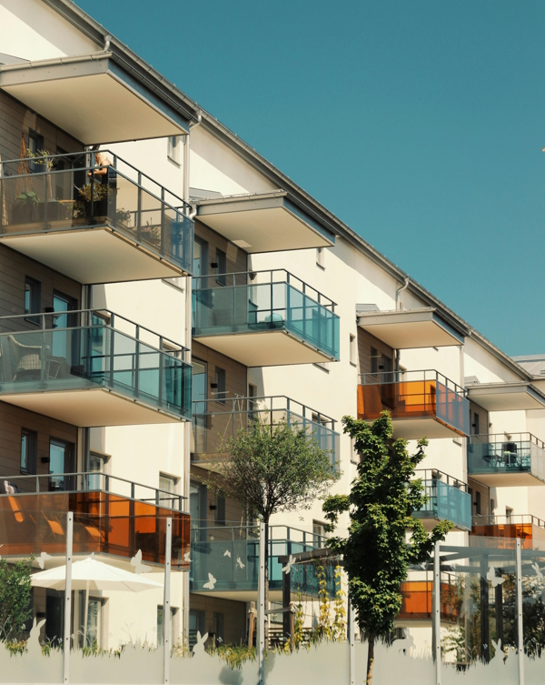 Multi family unit with multiple balconies in view