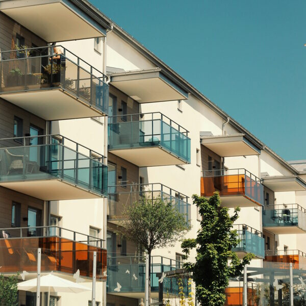 Multi family unit with multiple balconies in view